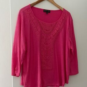 Vibrant Pink Blouse with Intricate Embroidery